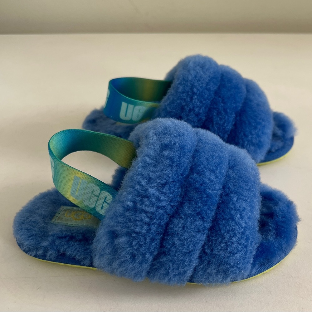 Kid's Fluff Yeah Slide Toddler Baby Ugg slides / slippers sandals Blue Neon 9